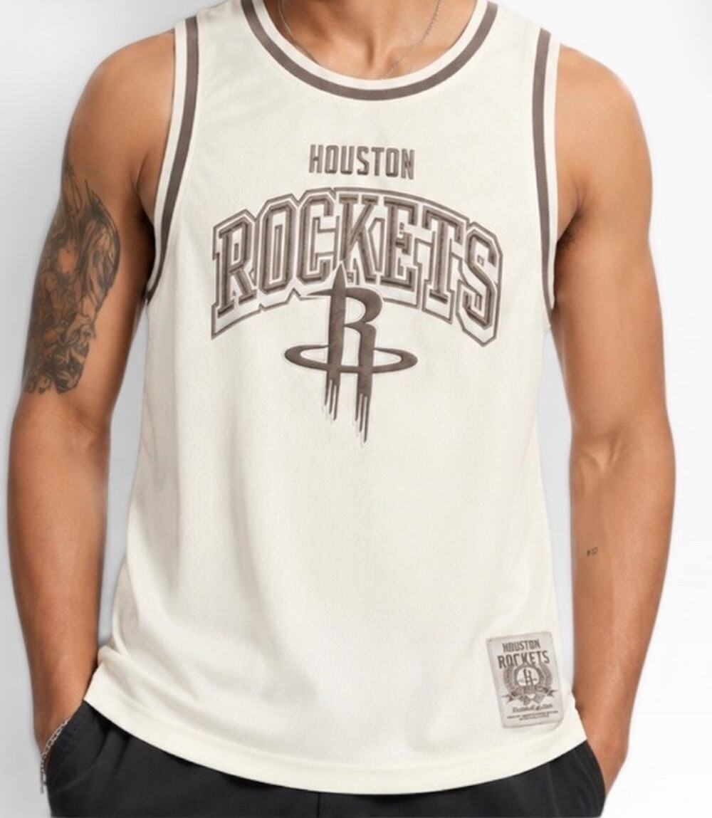 Houston Rockets Jersey Mens Medium Stitched NBA Ultra Game Basketball Beige